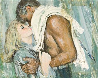 MARK MILLER (1935-2008) Embrace in the rain.